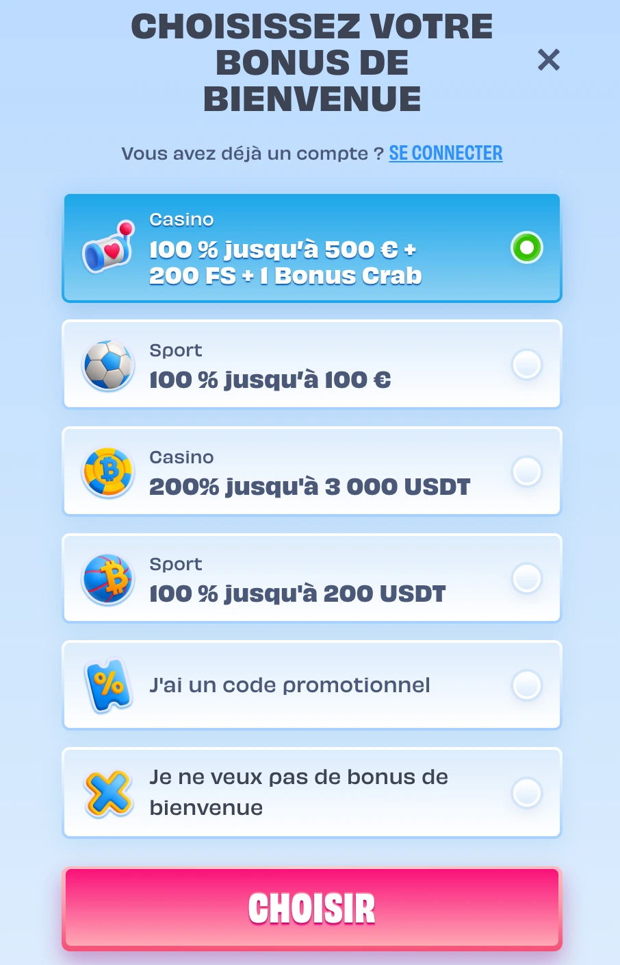 Inscription sur Onlyspins